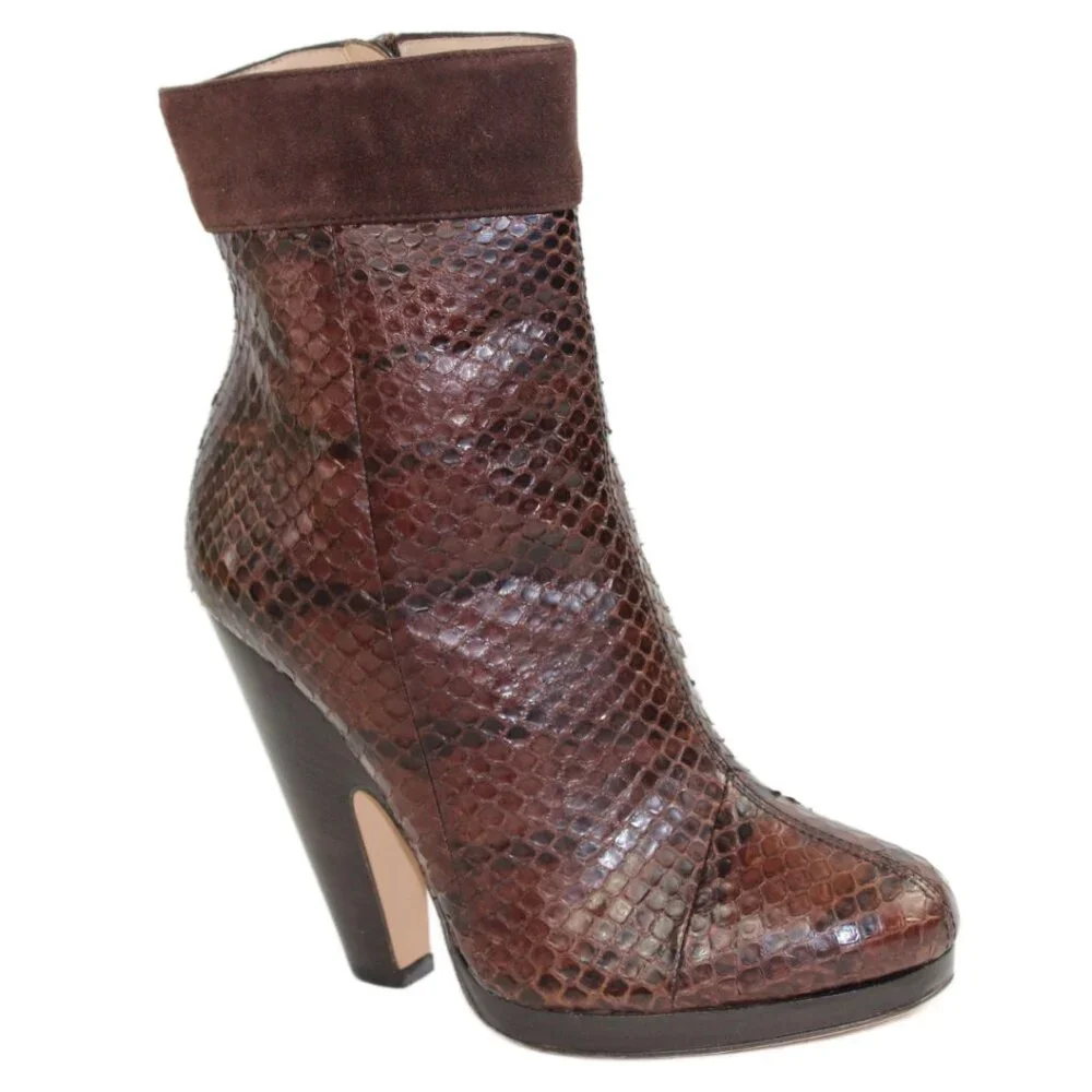 Dolce & Gabbana Brown Exotic Python Leather Suede Cuff Low-Calf Boot, Size 36.5 - Picture 3 of 10